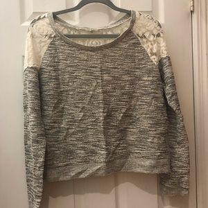 Cute Gray & White Lace Sweater
